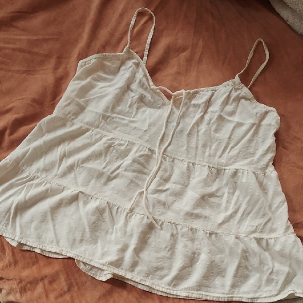 Old Navy Cream Tie Front Tiered Camisole